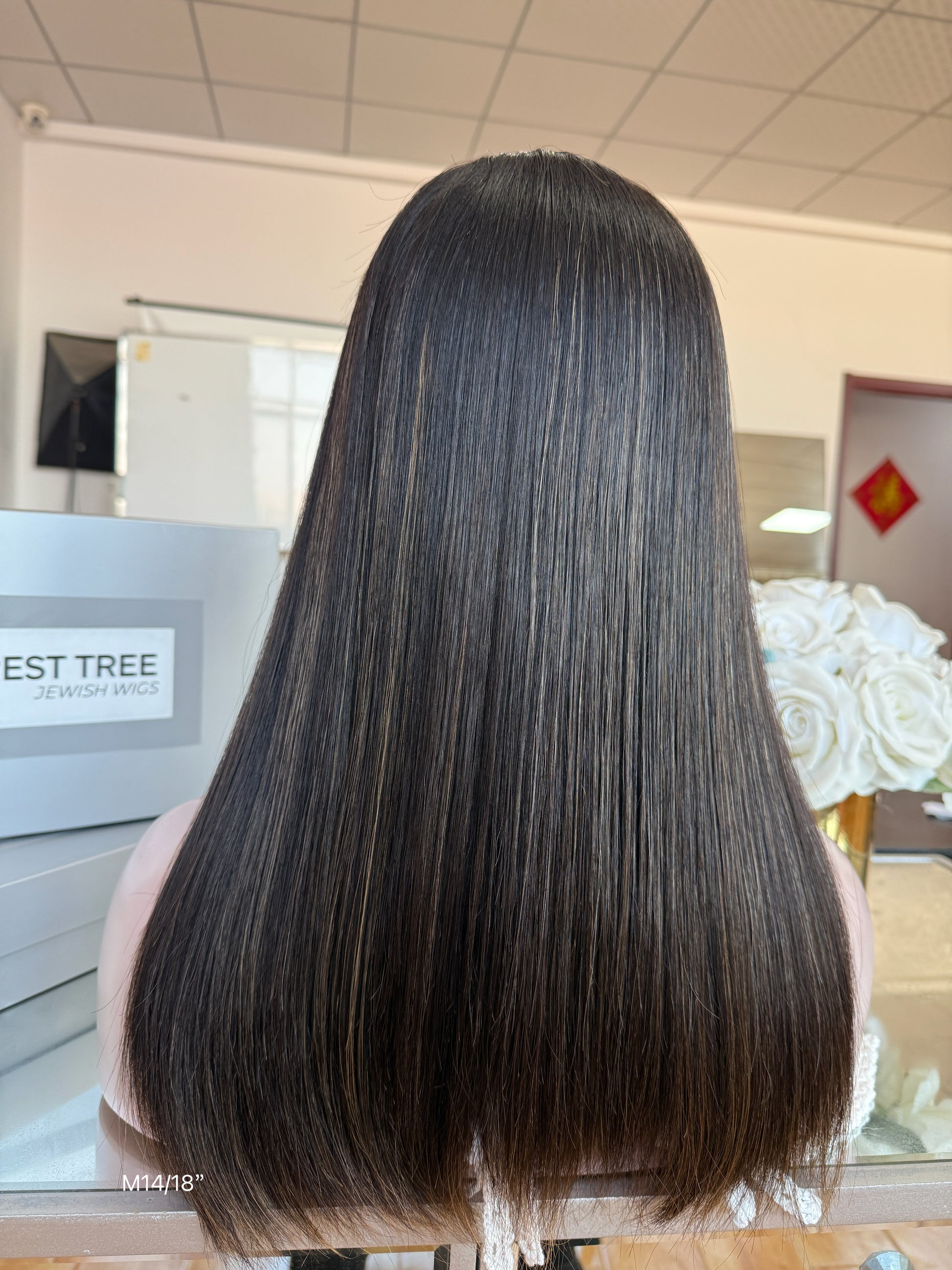 Natural Black Middle-Part Long Straight Human Hair Sheitel Wig, product view 7