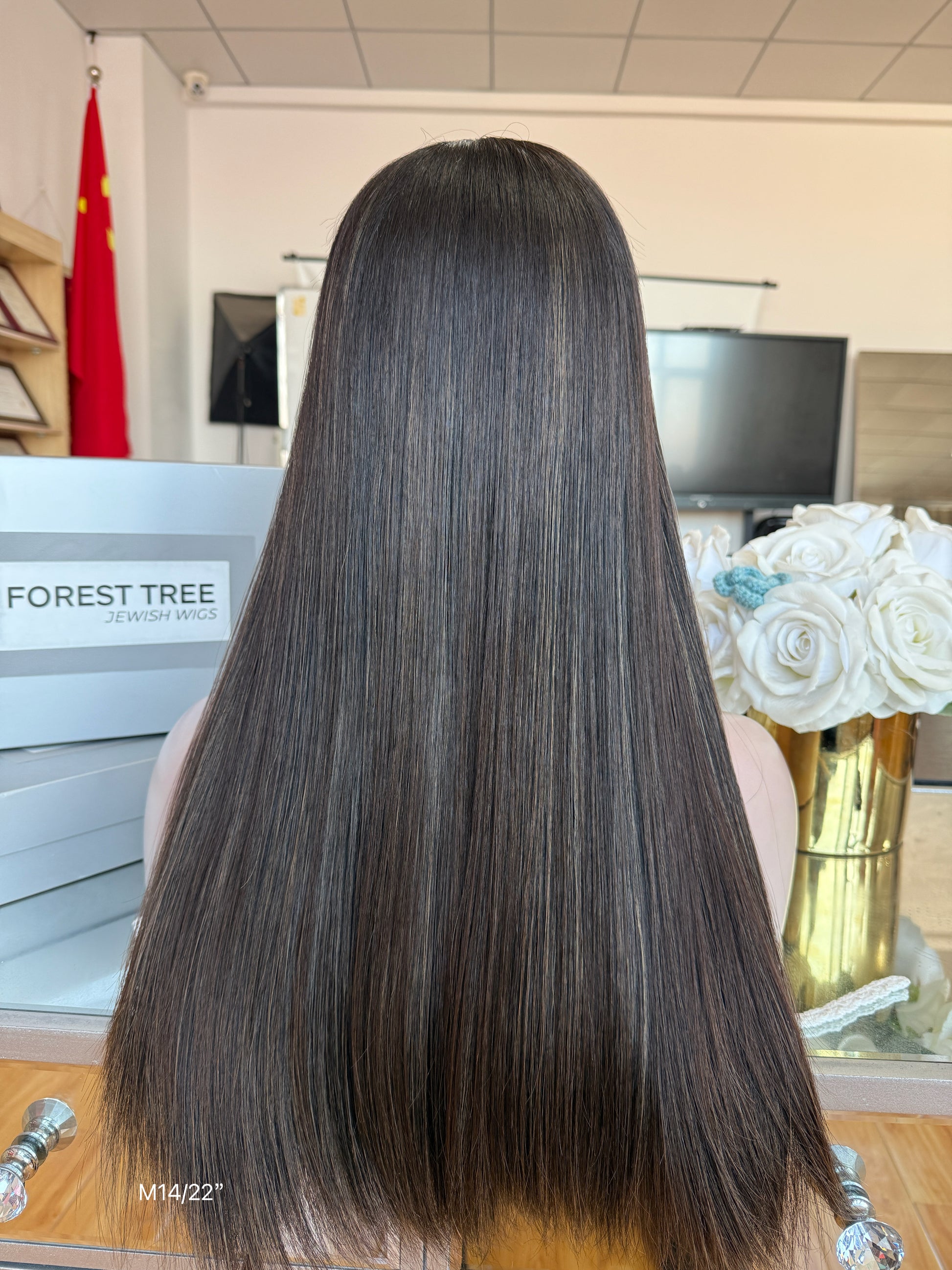 Dark Espresso Brown Middle-Part Long Straight Human Hair Sheitel Wig, product view 7