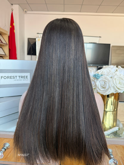 Dark Espresso Brown Middle-Part Long Straight Human Hair Sheitel Wig, product view 7