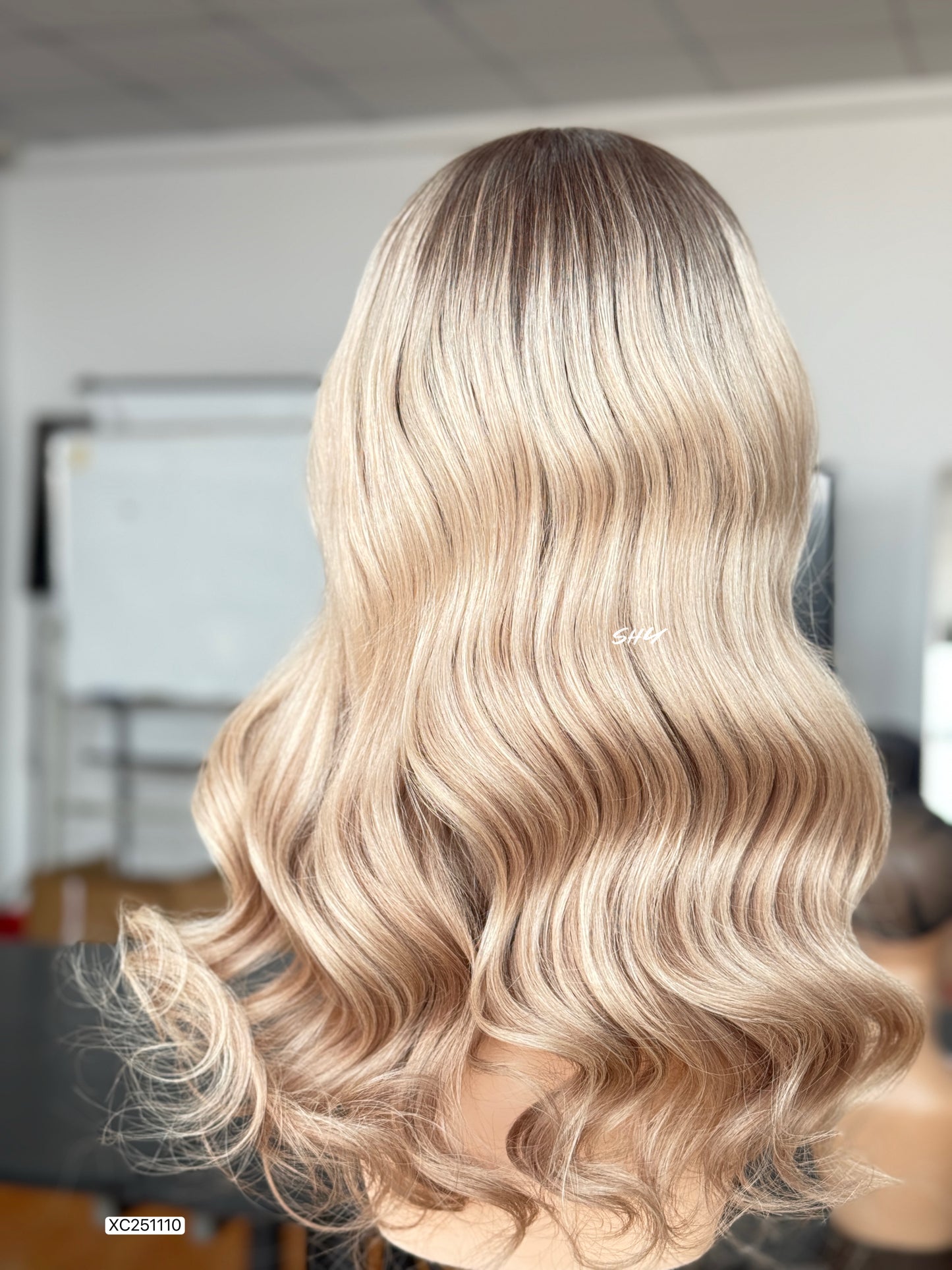 Ash Beige Blonde Middle-Part Long Wavy Human Hair Lace Front Glueless Medical Wig, product view 7