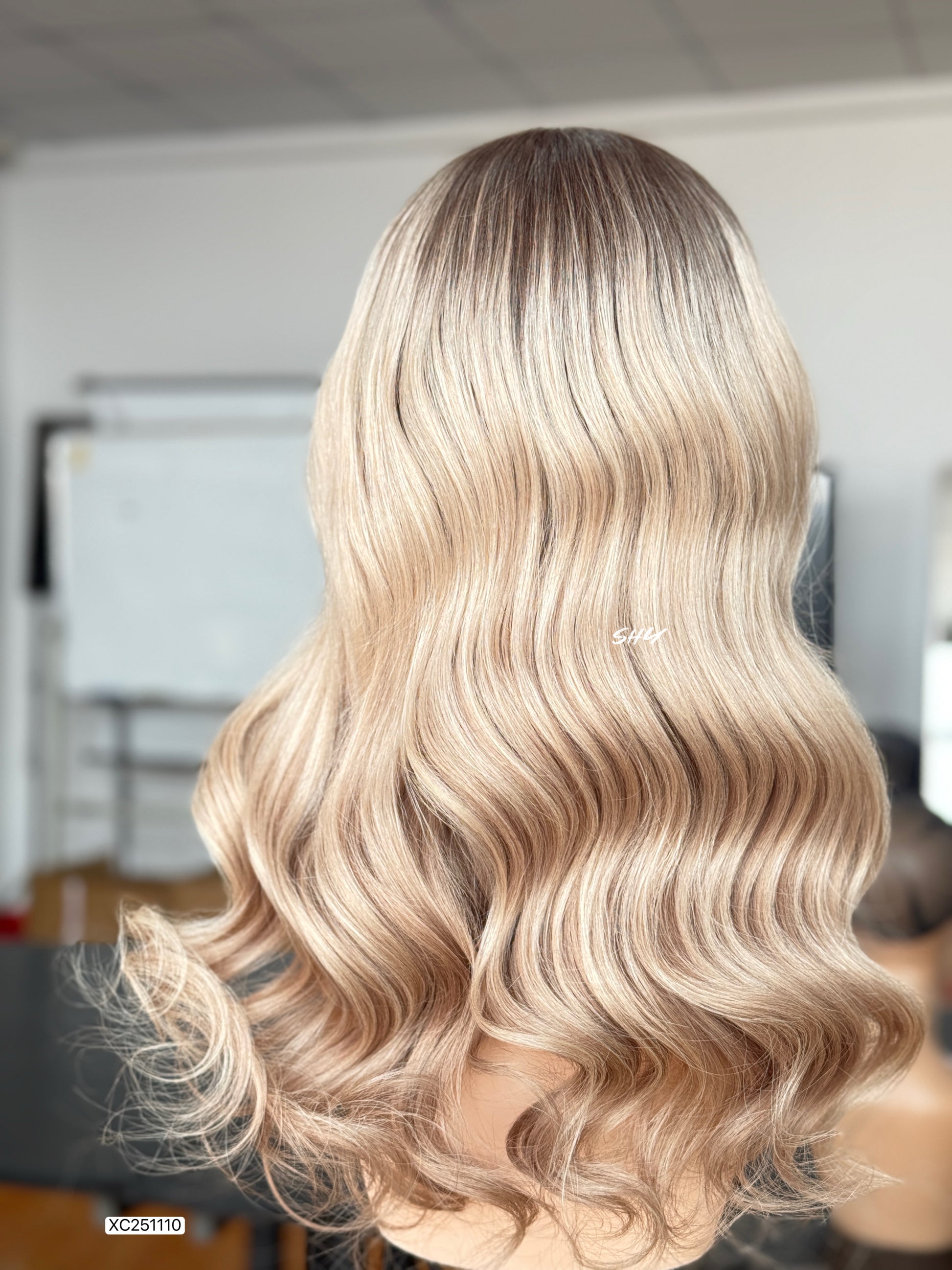 Ash Beige Blonde Middle-Part Long Wavy Human Hair Lace Front Glueless Medical Wig, product view 7