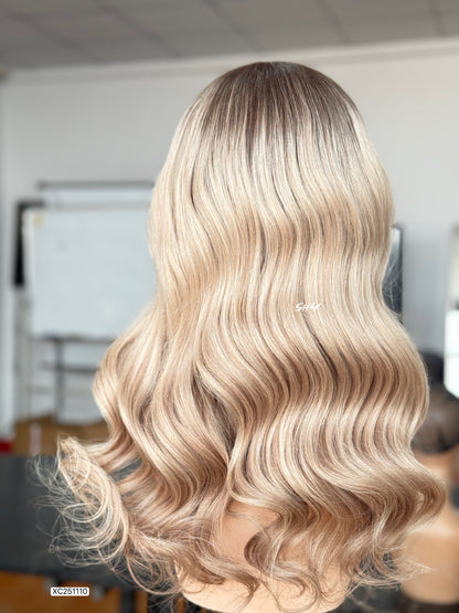 Ash Beige Blonde Middle-Part Long Wavy Human Hair Lace Front Glueless Medical Wig, product view 7
