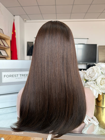 Deep Walnut Brown Middle-Part Long Straight Human Hair Sheitel Wig, product view 7