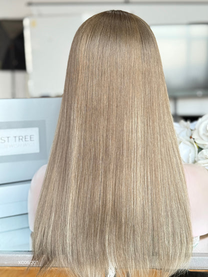 Cool Ash Brown Middle-Part Long Straight Human Hair Sheitel Wig, product view 7