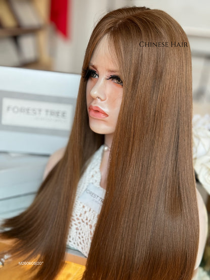 Light Walnut Brown Middle-Part Long Straight Human Hair Sheitel Wig, product view 7