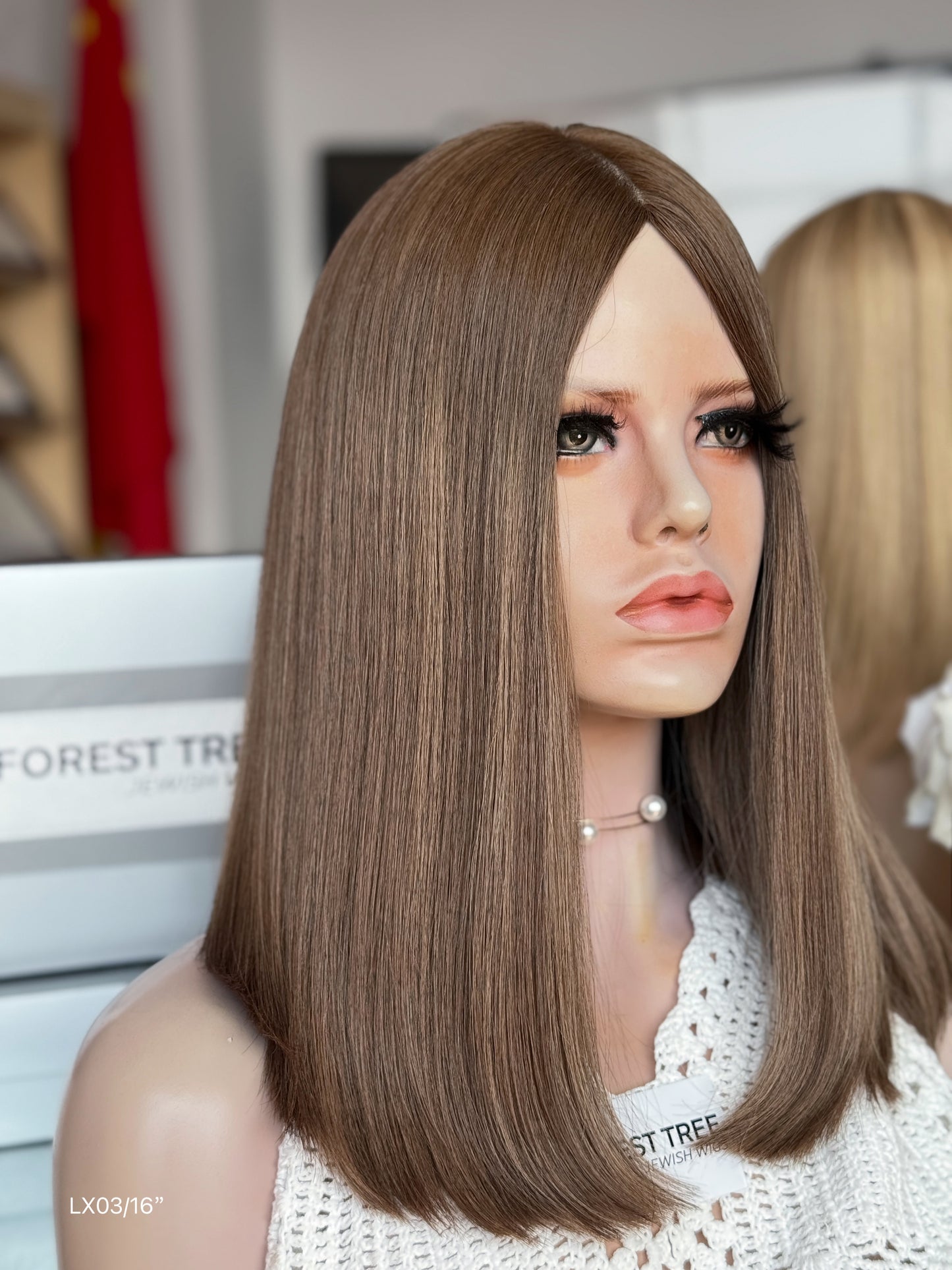 Warm Ash Brown Middle-Part Bob Human Hair Sheitel Wig, product view 7