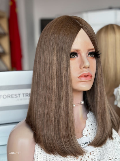 Warm Ash Brown Middle-Part Bob Human Hair Sheitel Wig, product view 7