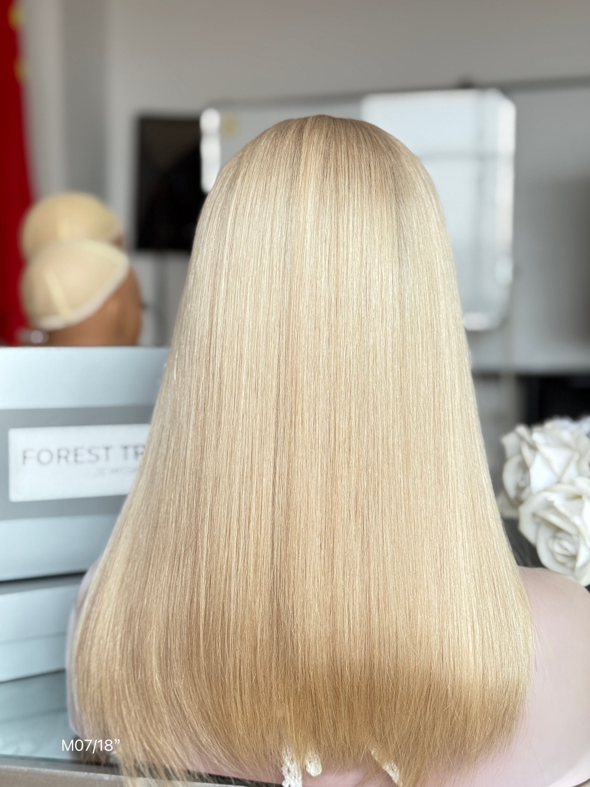 Light Blonde Middle-Part Long Straight Human Hair Sheitel Wig, product view 7
