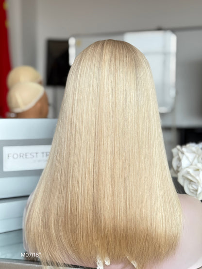 Light Blonde Middle-Part Long Straight Human Hair Sheitel Wig, product view 7