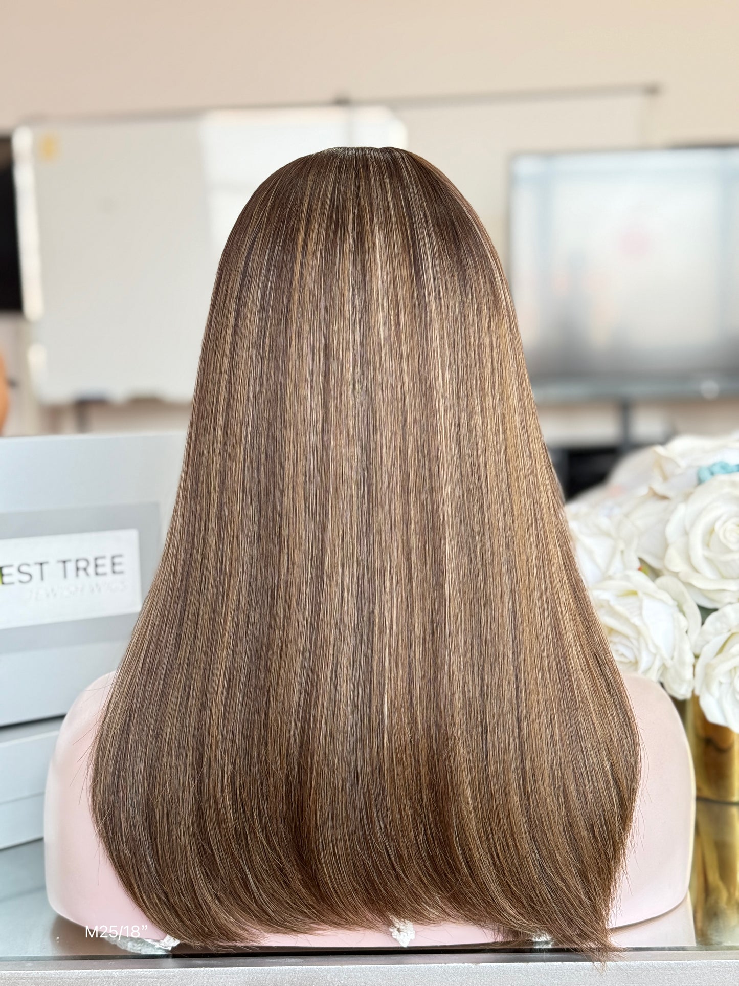 Deep Ash Brown Middle-Part Long Straight Human Hair Sheitel Wig, product view 7