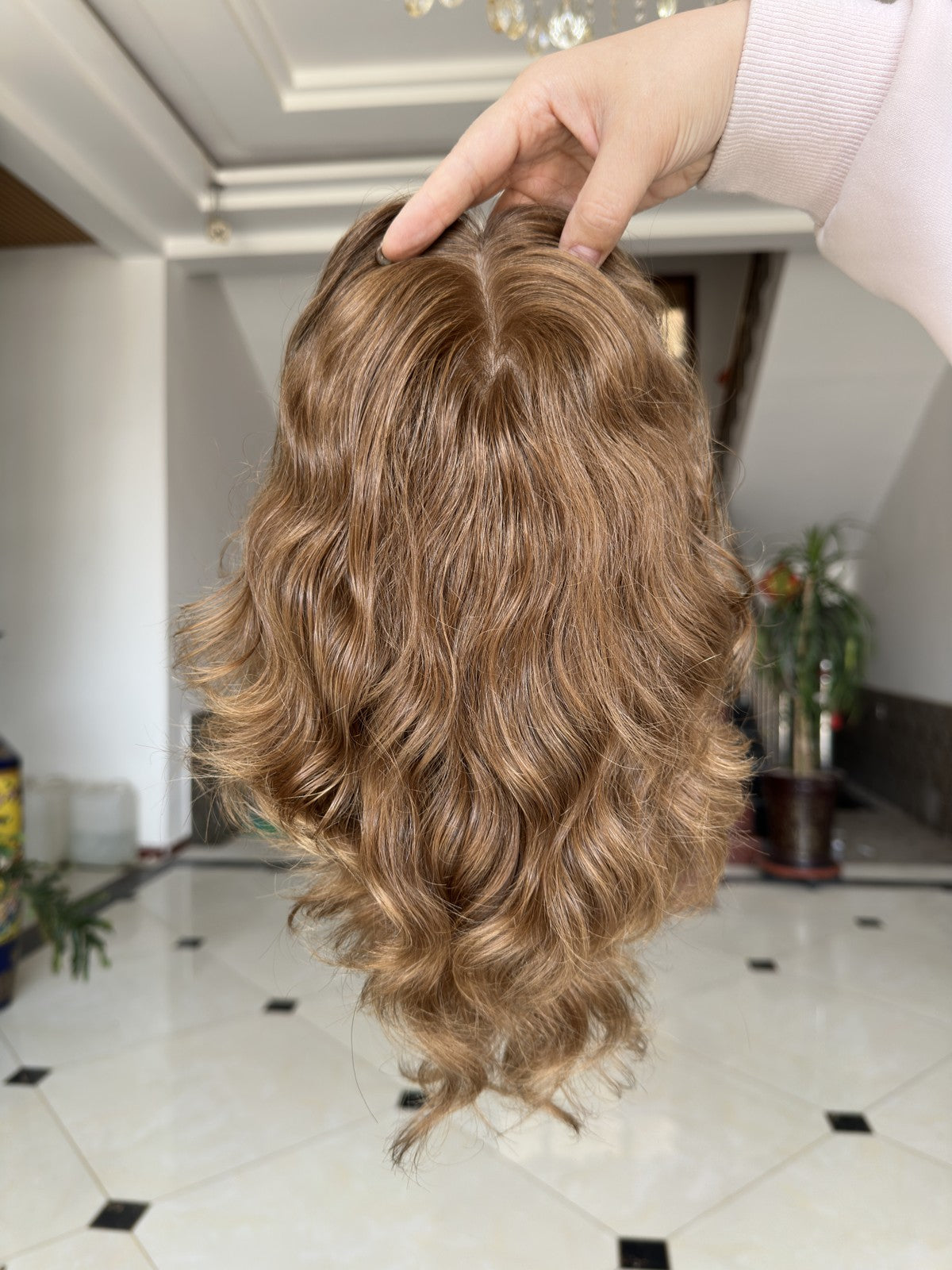 Light Ash Brown Short Curly Bob Human Hair Sheitel Wig, product view 7
