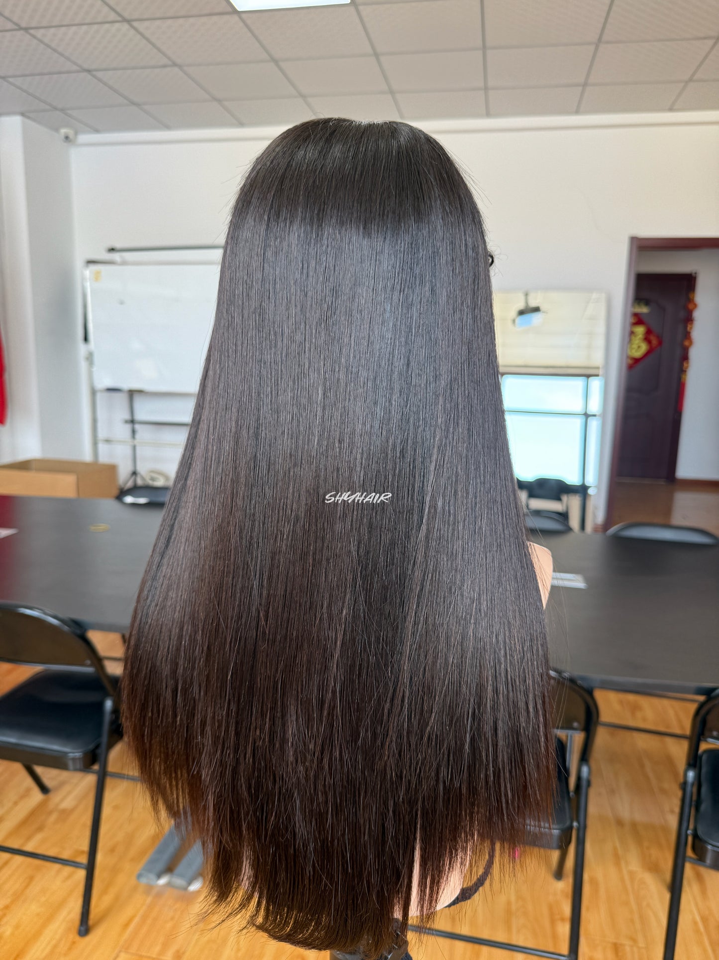 Natural Black Middle-Part Straight Human Hair Topper Mini Wig, product view 8