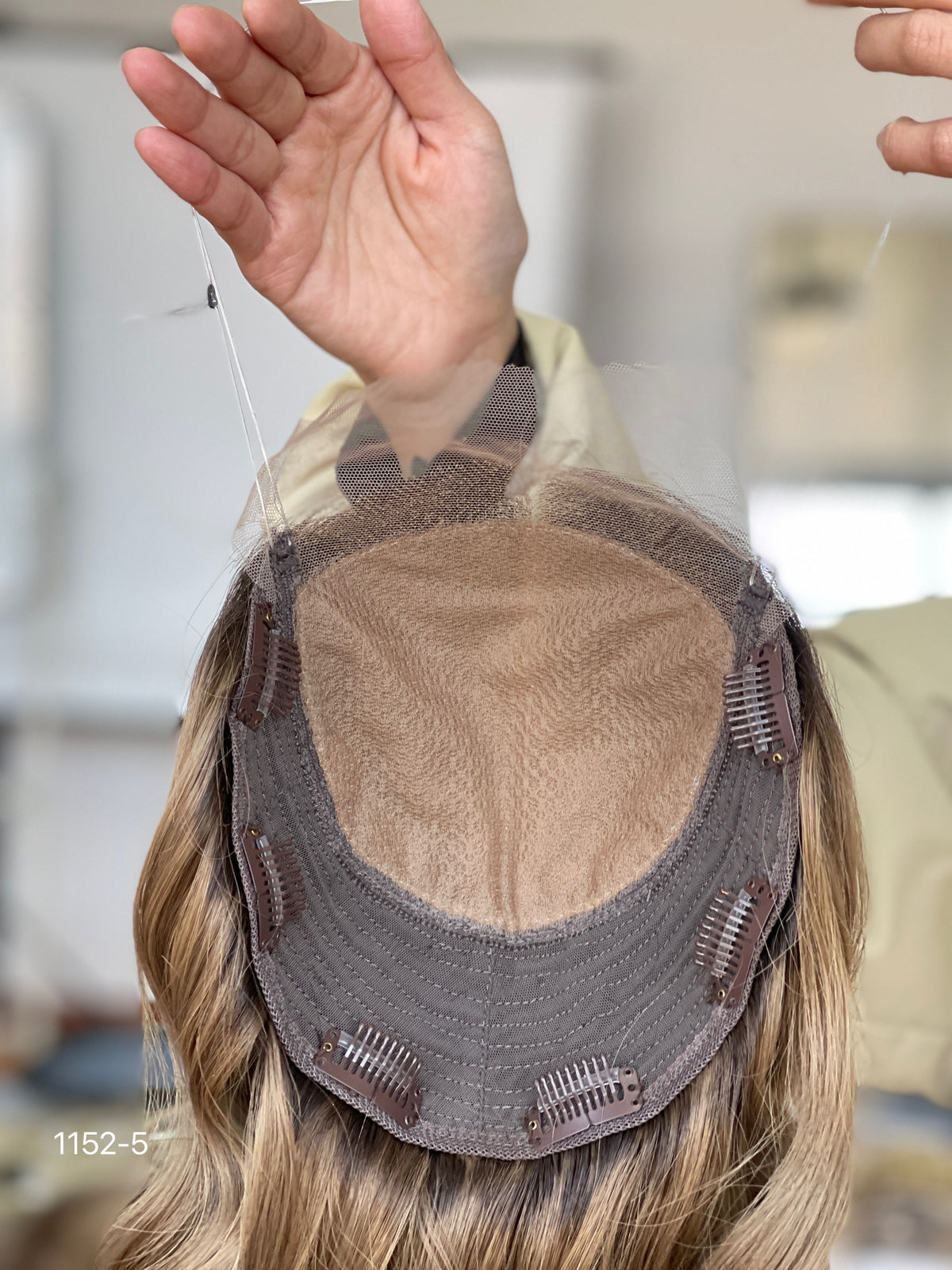 Chocolate Brown Dark-Root Long Wavy Human Hair Topper Mini Wig, product view 7
