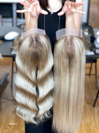 Ash Blonde Center-Part Long Wavy Human Hair Topper Mini Wig, product view 4