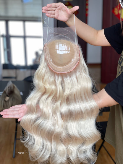 Ash Blonde Center-Part Long Wavy Human Hair Topper Mini Wig, product view 6