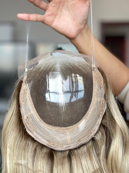 Ash Blonde Long Wavy Human Hair Topper Mini Wig, product view 6
