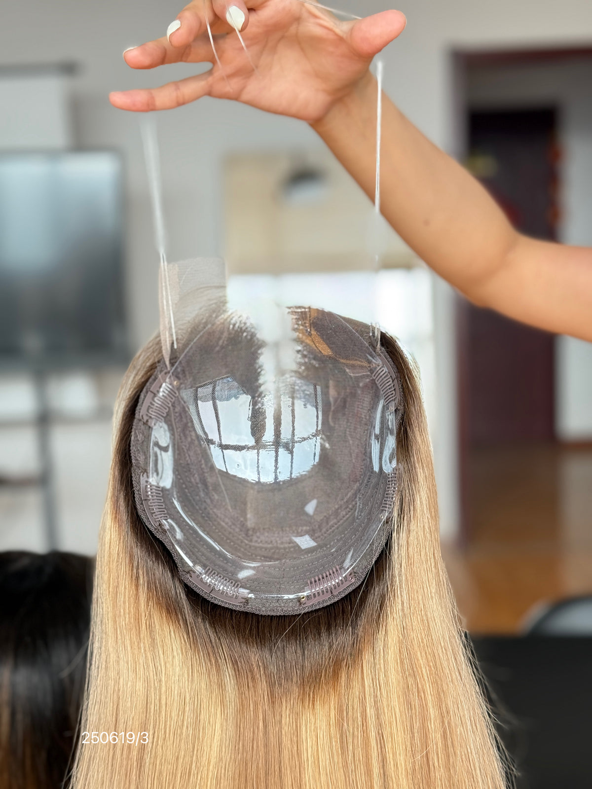 Copper Brown Long Straight Human Hair Topper Mini Wig, product view 4