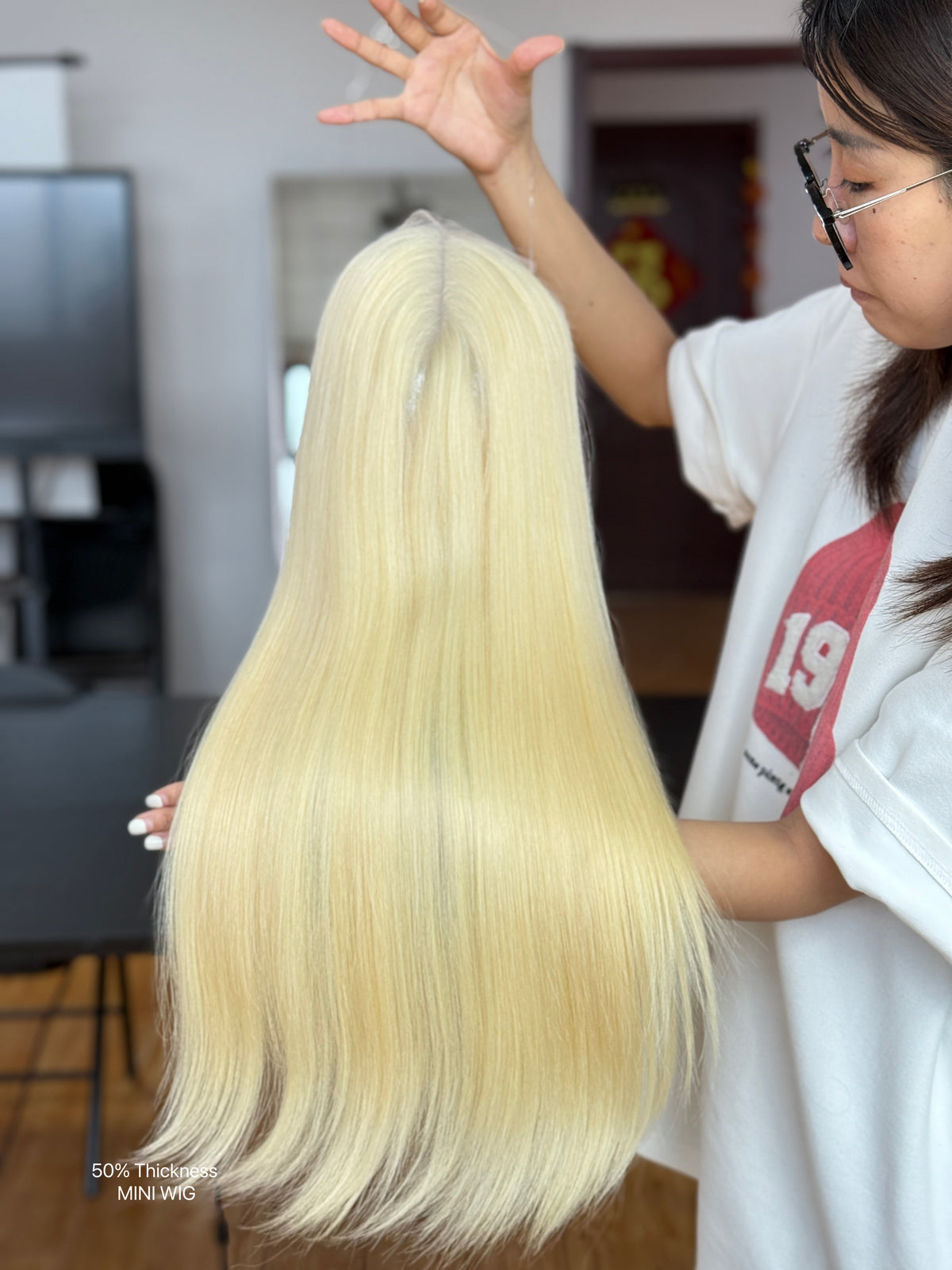 Ash Brown Long Straight Human Hair Topper Mini Wig, product view 5