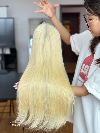 Ash Brown Long Straight Human Hair Topper Mini Wig, product view 5