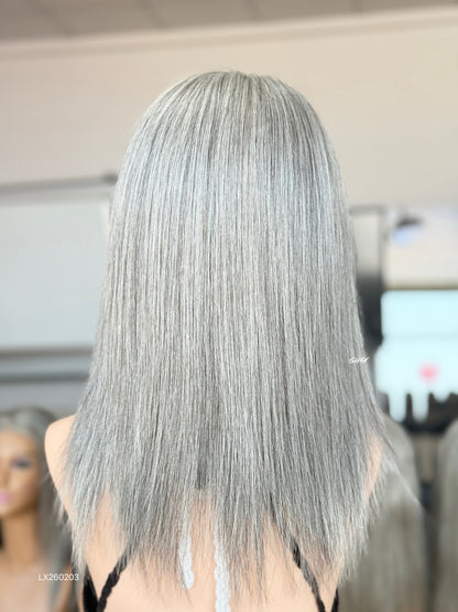 Silver Gray Middle-Part Straight Human Hair Lace Front Glueless Medical Wig, product view 8