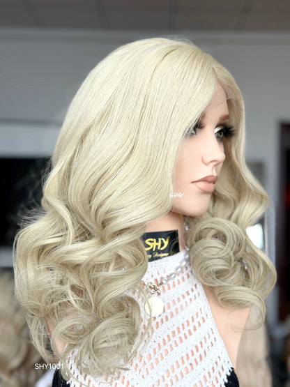 Champagne Blonde Middle-Part Loose Wave Human Hair Lace Front Glueless Medical Wig, product view 8