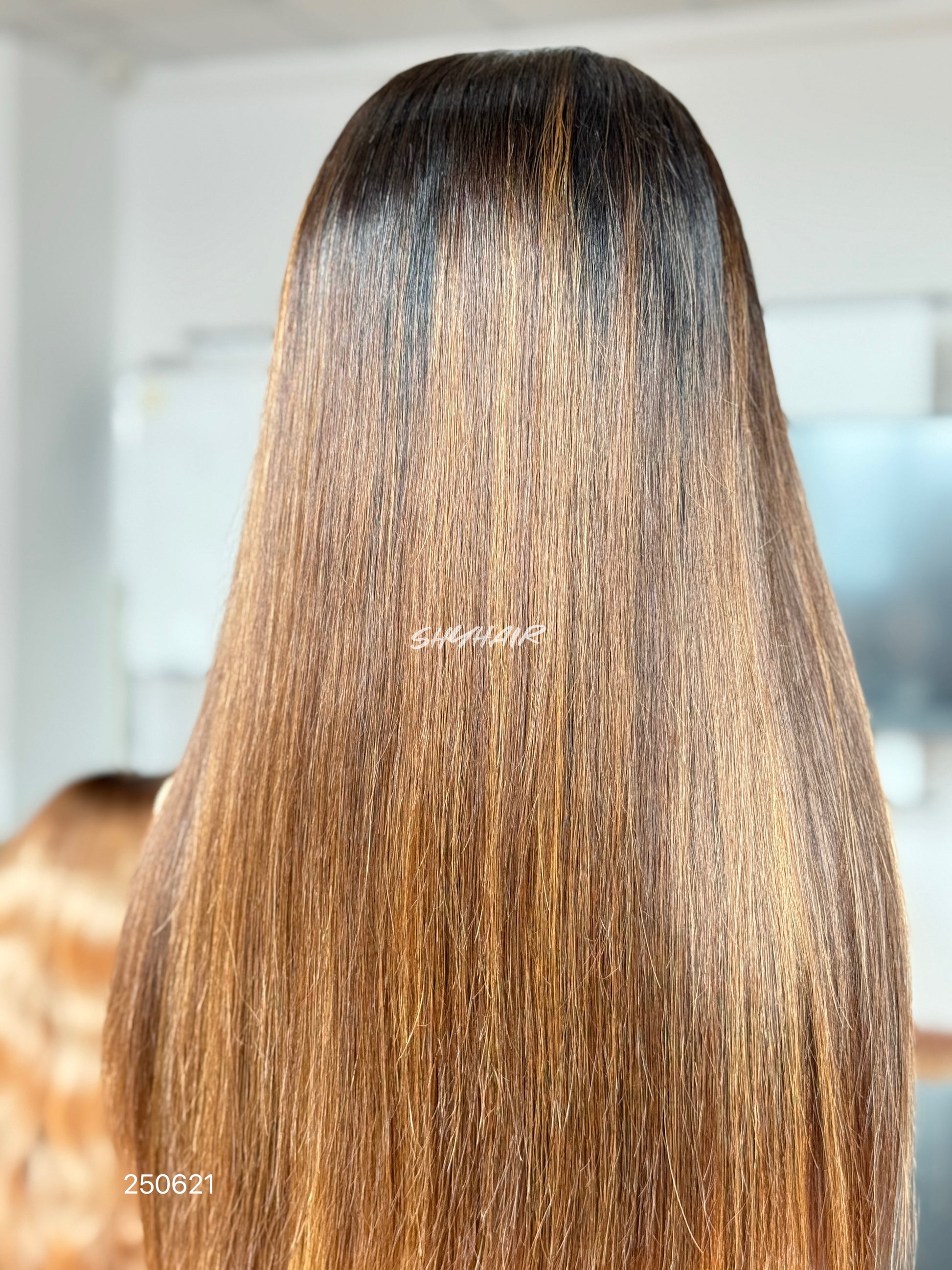 Chocolate Brown Ombre Middle-Part Straight Human Hair Lace Front Glueless Medical Wig, product view 8