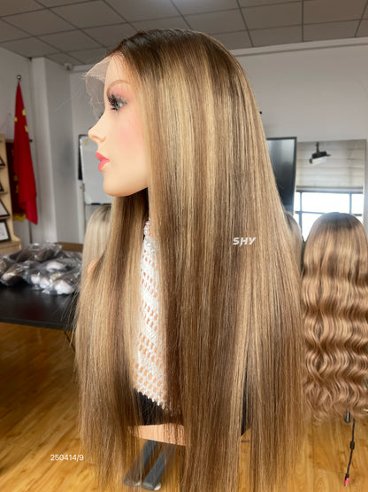 Light Honey Blonde Middle-Part Straight Human Hair Lace Front Glueless Medical Wig, product view 8