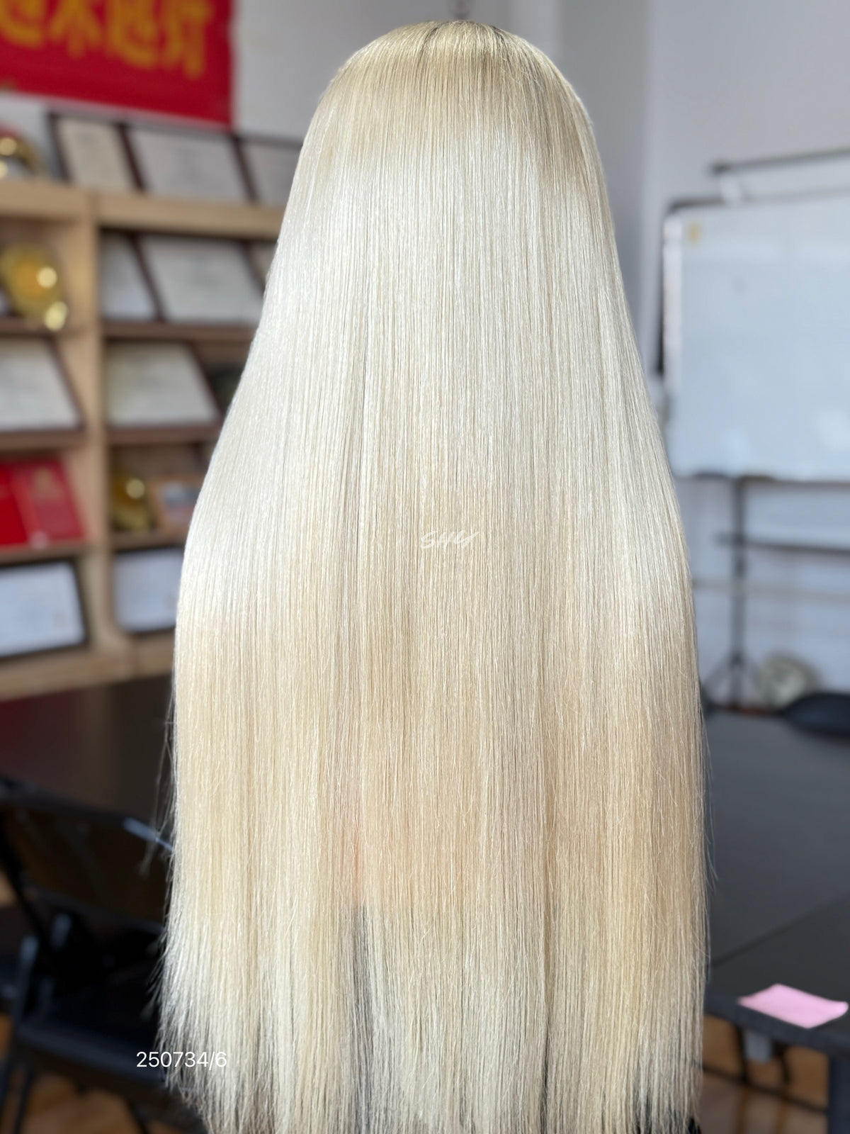 Pale Blonde Middle-Part Long Straight Human Hair Lace Front Glueless Medical Wig, product view 8