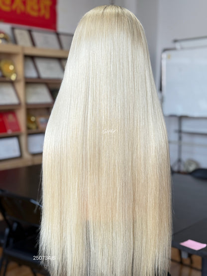 Pale Blonde Middle-Part Long Straight Human Hair Lace Front Glueless Medical Wig, product view 8