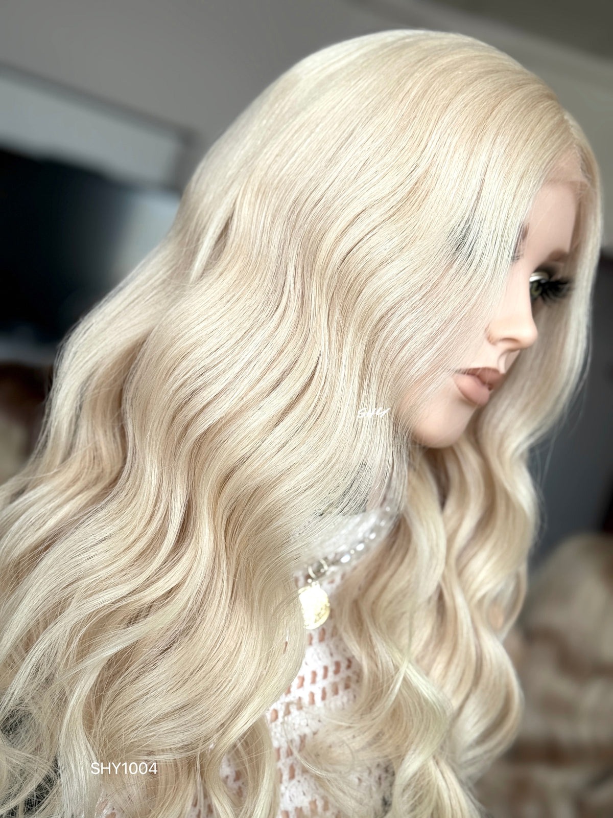 Platinum Blonde Middle-Part Body Wave Human Hair Lace Front Glueless Medical Wig, product view 8