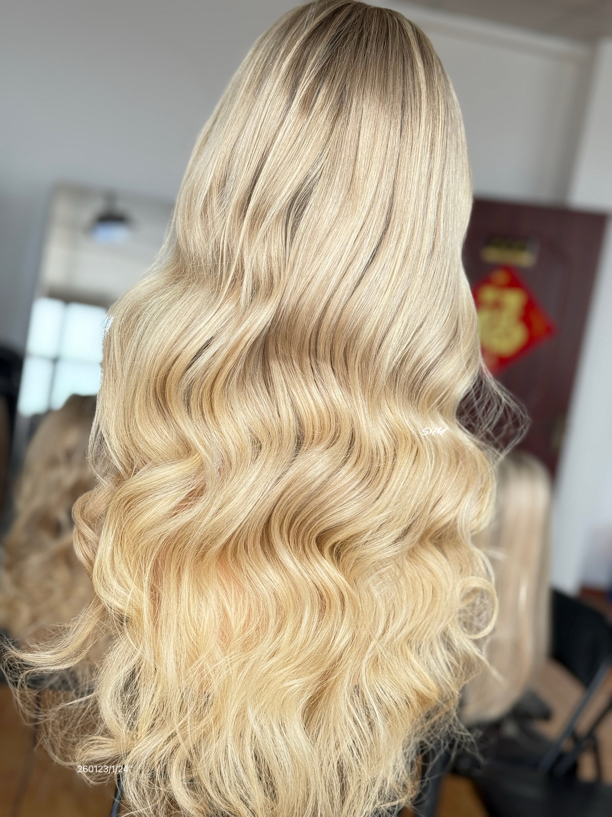 Dark Root Golden Blonde Middle-Part Body Wave Human Hair Lace Front Glueless Medical Wig, product view 8