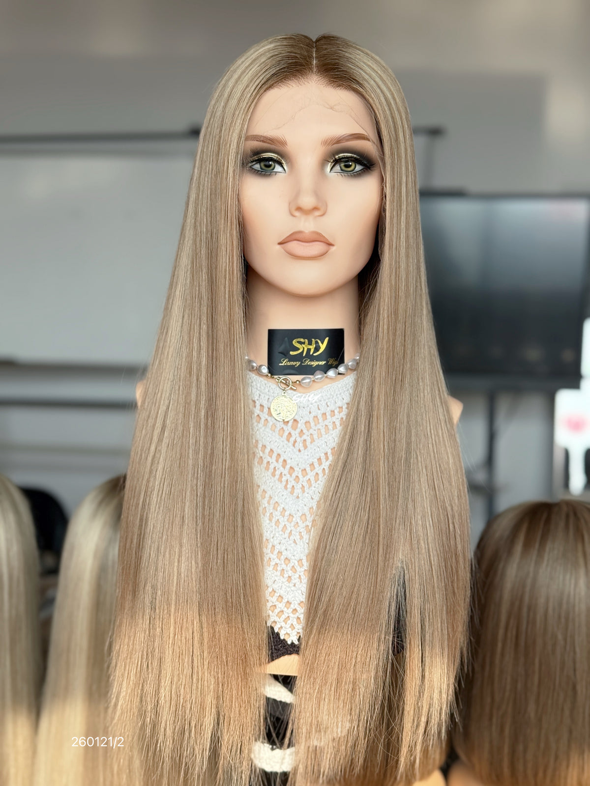 Brown Blonde Highlighted Middle-Part Long Straight Human Hair Lace Front Glueless Medical Wig, product view 8