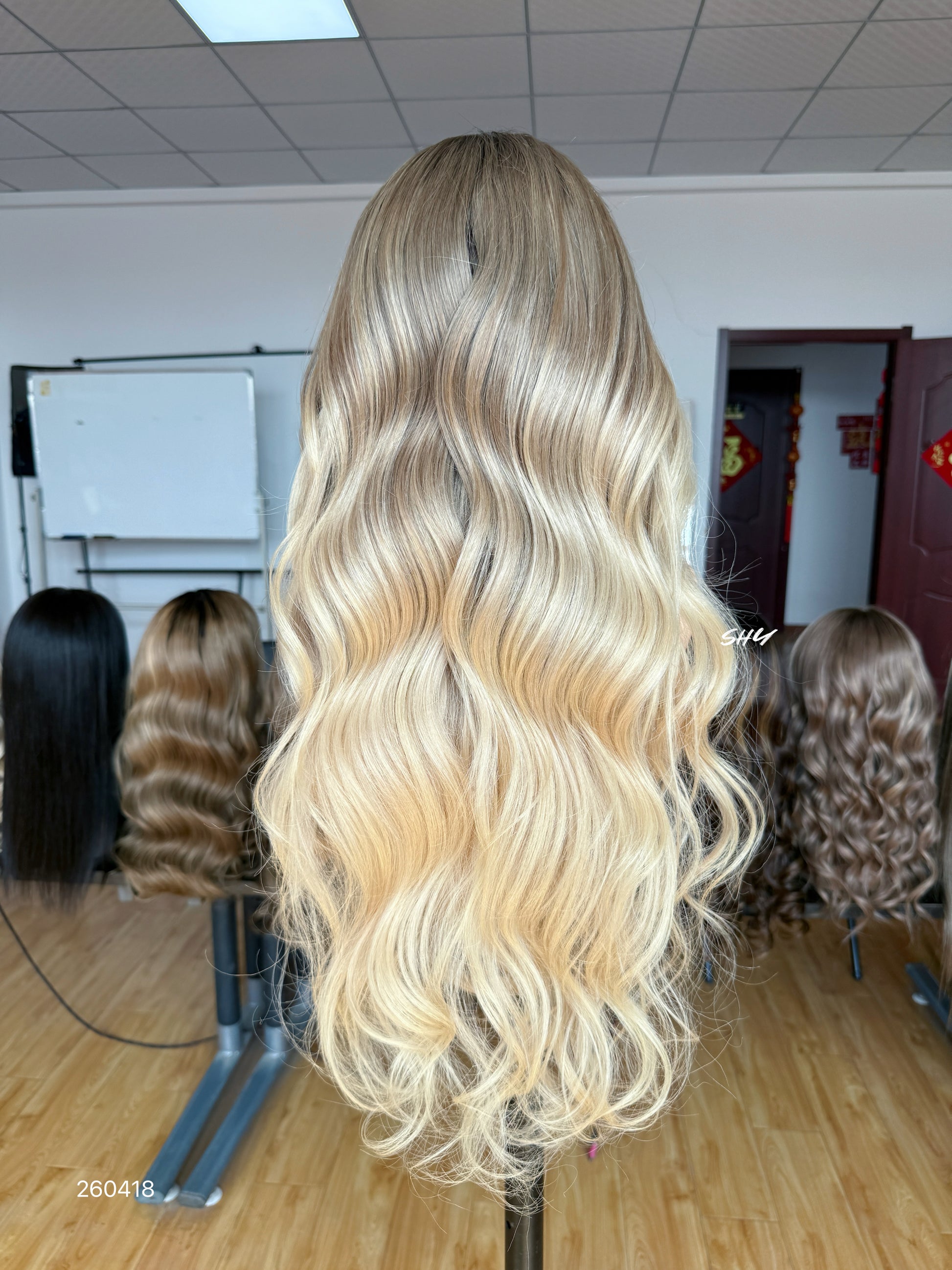 Dark Root Ash Blonde Middle-Part Body Wave Human Hair Lace Front Glueless Medical Wig, product view 8