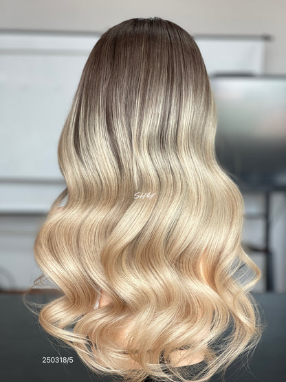 Dark Root Blonde Ombre Middle-Part Body Wave Human Hair Lace Front Glueless Medical Wig, product view 8