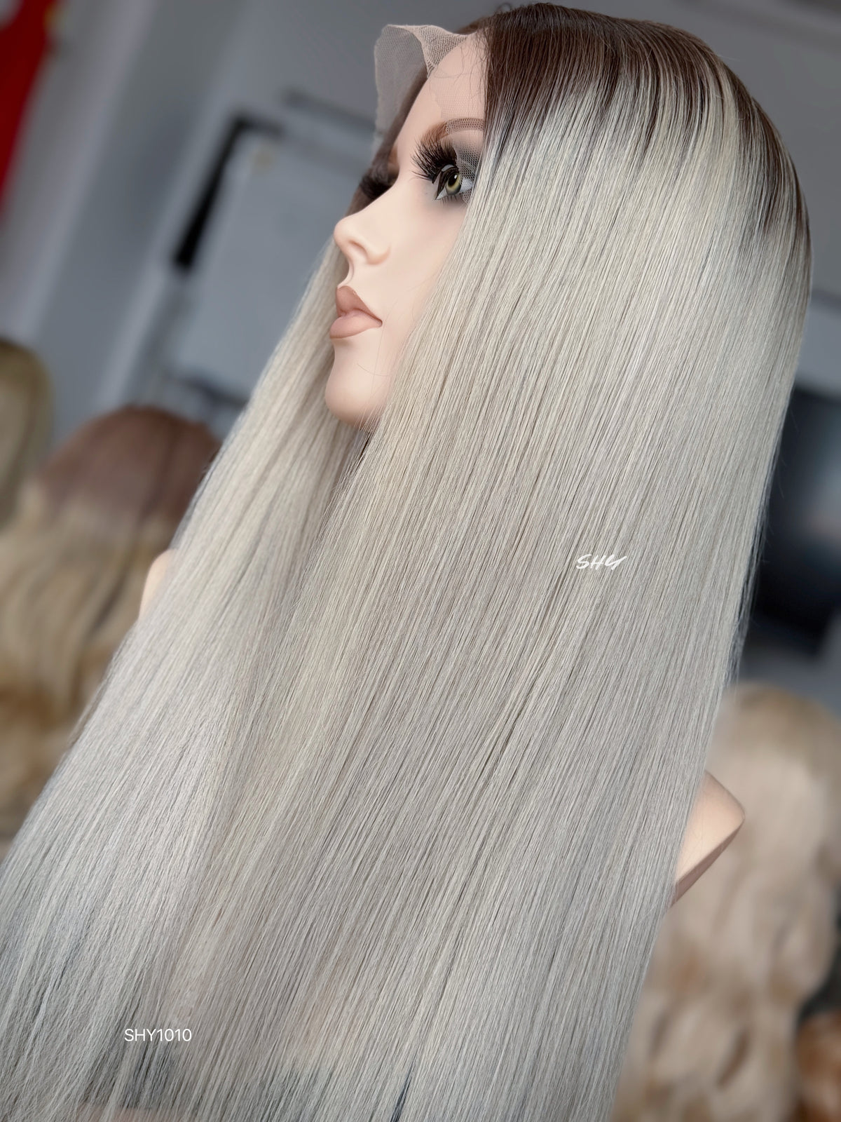 Ash Blonde Middle-Part Long Straight Human Hair Lace Front Glueless Medical Wig, product view 8