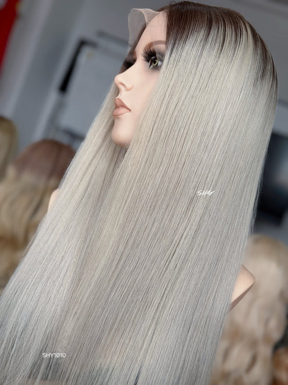 Ash Blonde Middle-Part Long Straight Human Hair Lace Front Glueless Medical Wig, product view 8