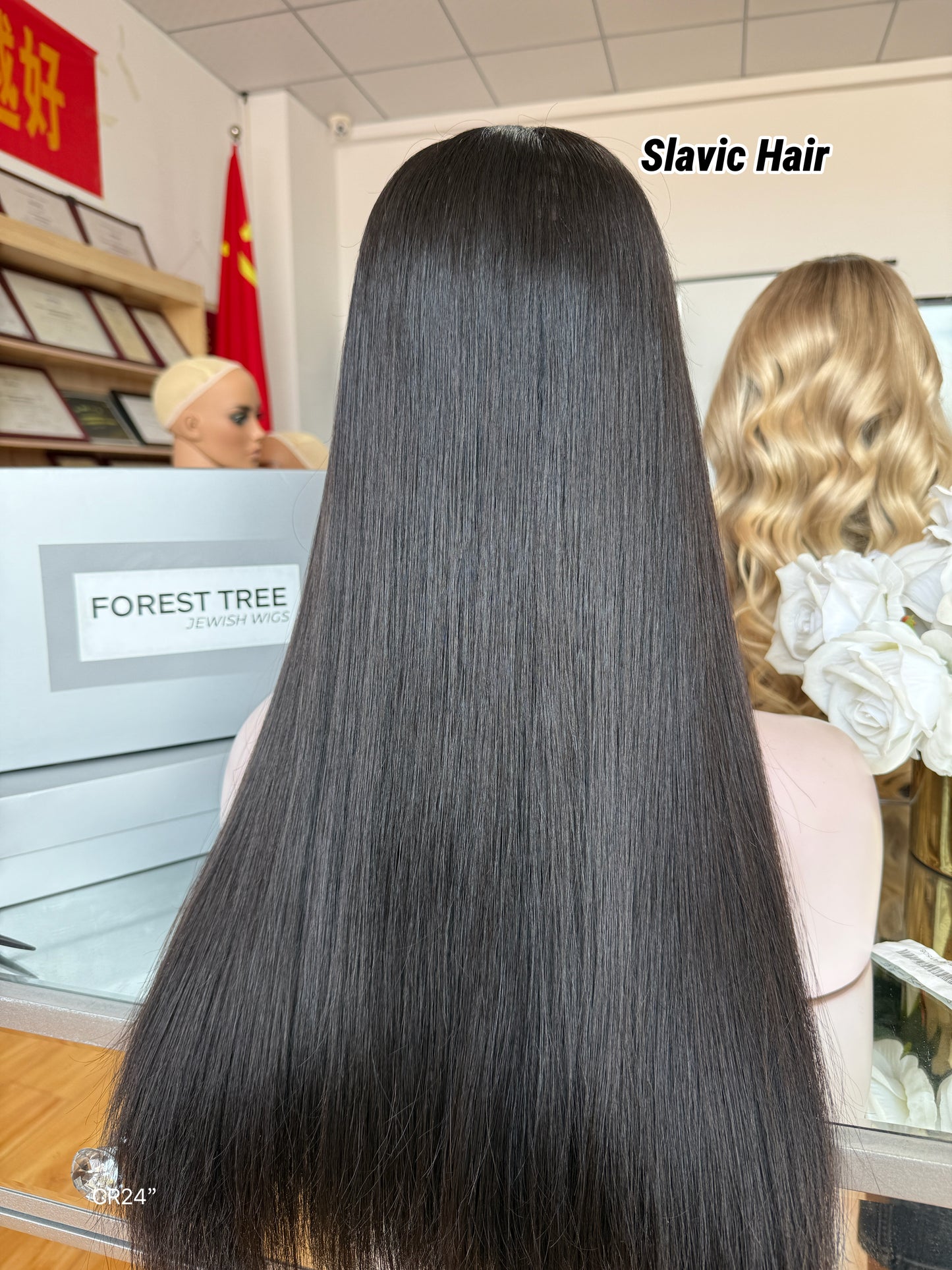 Jet Black Middle-Part Long Straight Human Hair Sheitel Wig, product view 8