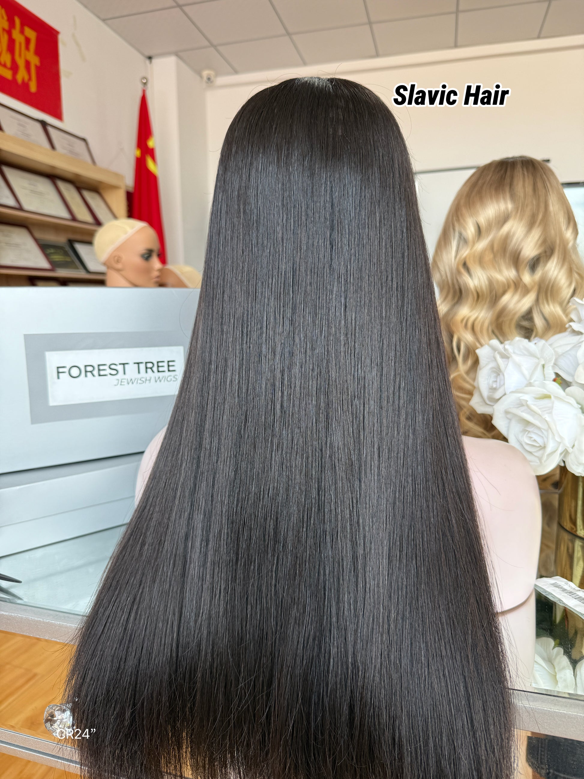 Jet Black Middle-Part Long Straight Human Hair Sheitel Wig, product view 8