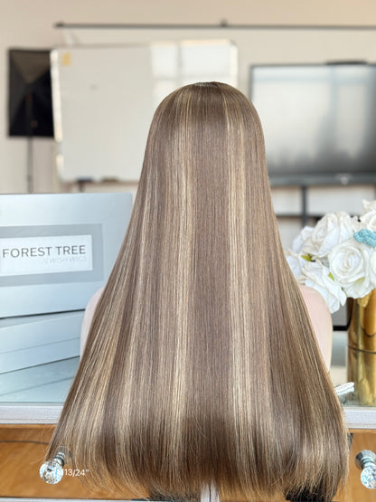 Ash Brown Middle-Part Long Straight Human Hair Sheitel Wig, product view 8