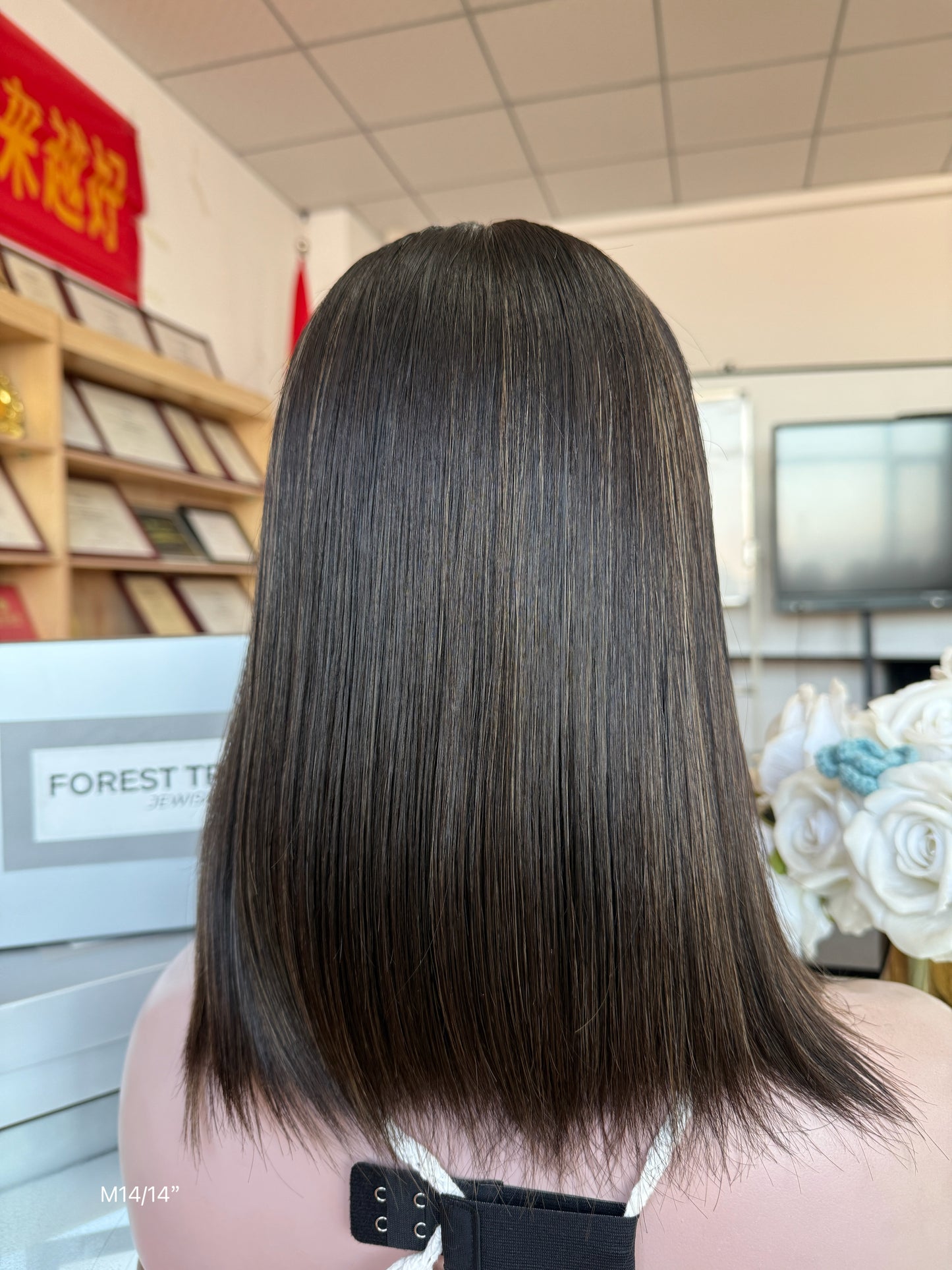 Natural Black Middle-Part Bob Human Hair Sheitel Wig, product view 8