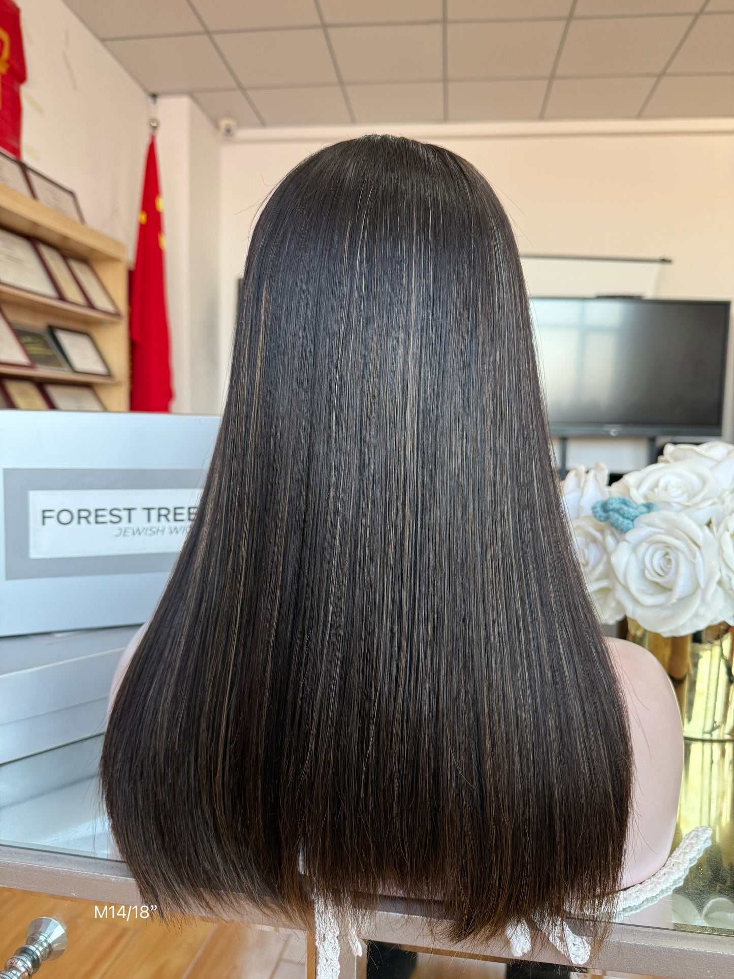 Natural Black Middle-Part Long Straight Human Hair Sheitel Wig, product view 8