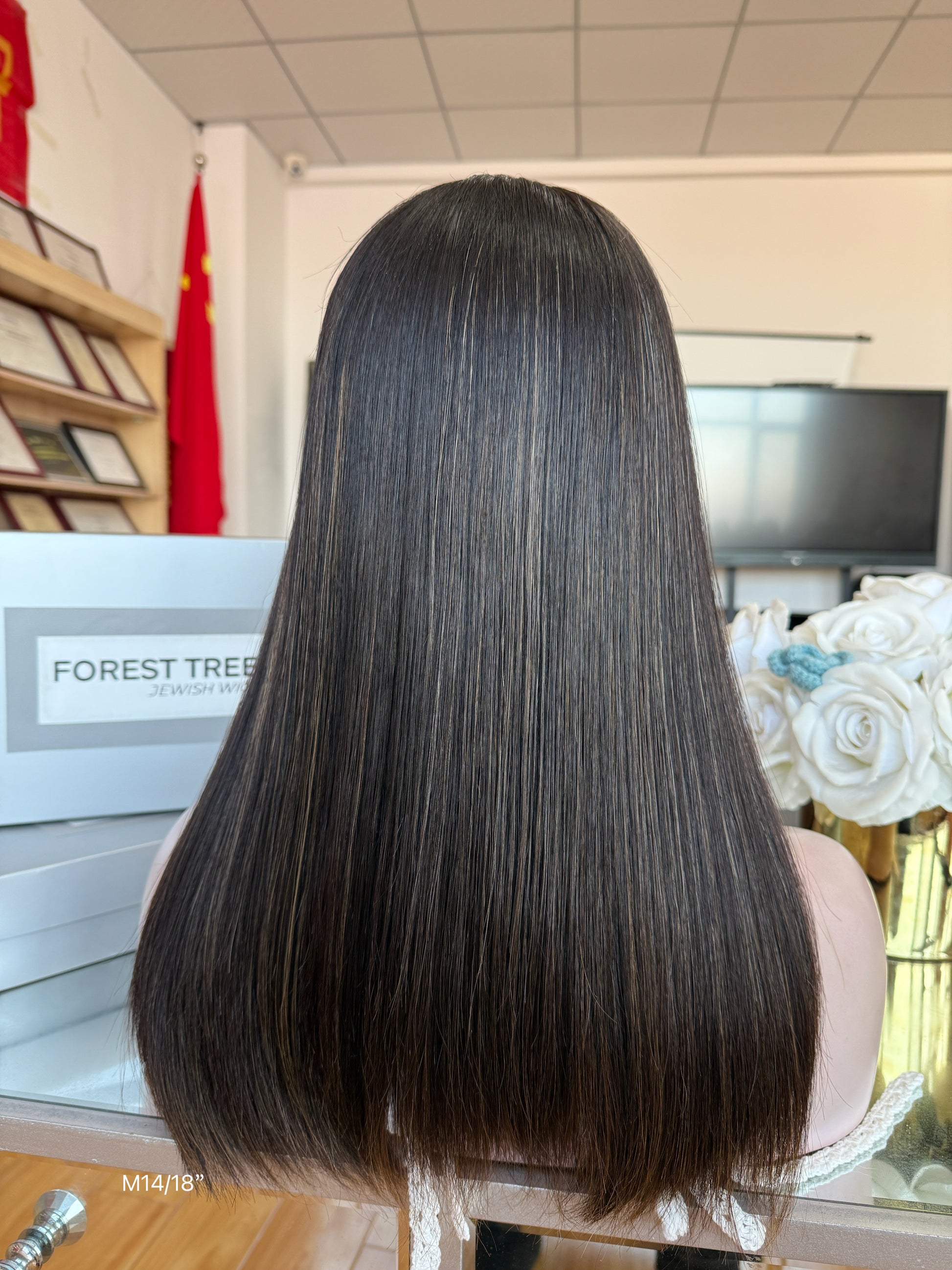 Natural Black Middle-Part Long Straight Human Hair Sheitel Wig, product view 8