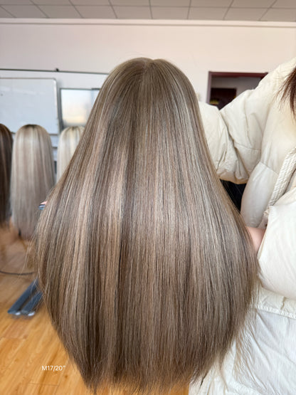 Champagne Ash Blonde Middle-Part Straight Human Hair Sheitel Wig, product view 8