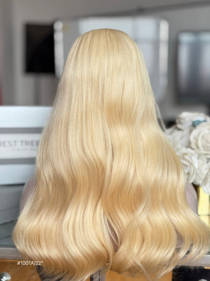 Light Blonde Middle-Part Long Wavy Human Hair Sheitel Wig, product view 8
