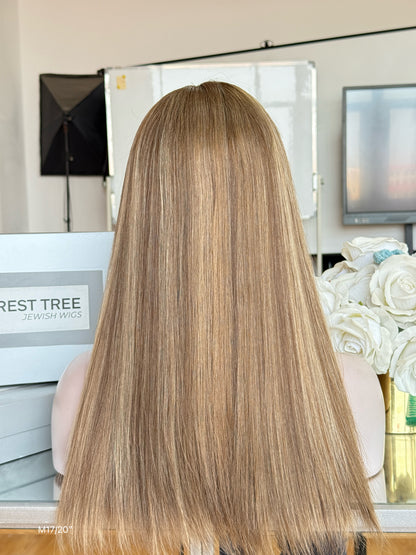 Golden Ash Brown Middle-Part Long Straight Human Hair Sheitel Wig, product view 8