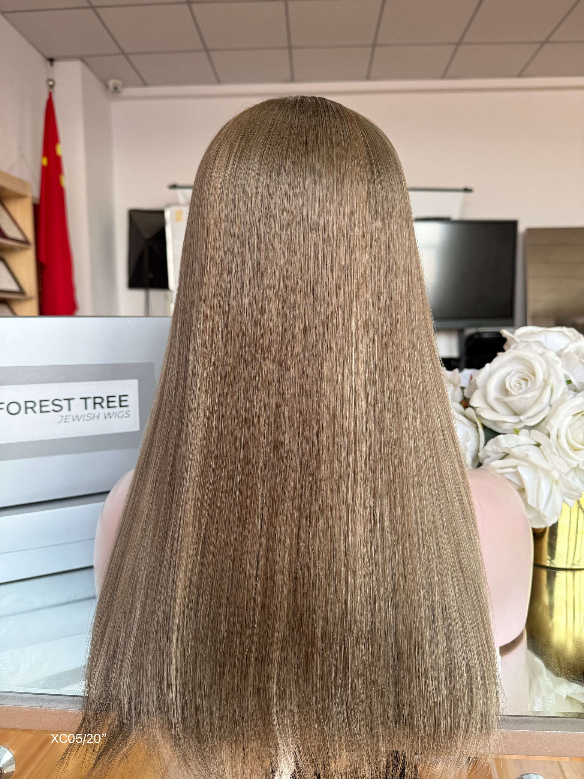 Cool Ash Brown Middle-Part Long Straight Human Hair Sheitel Wig, product view 8