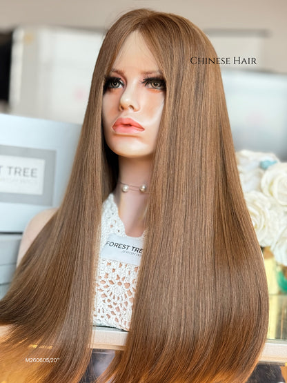 Light Walnut Brown Middle-Part Long Straight Human Hair Sheitel Wig, product view 8