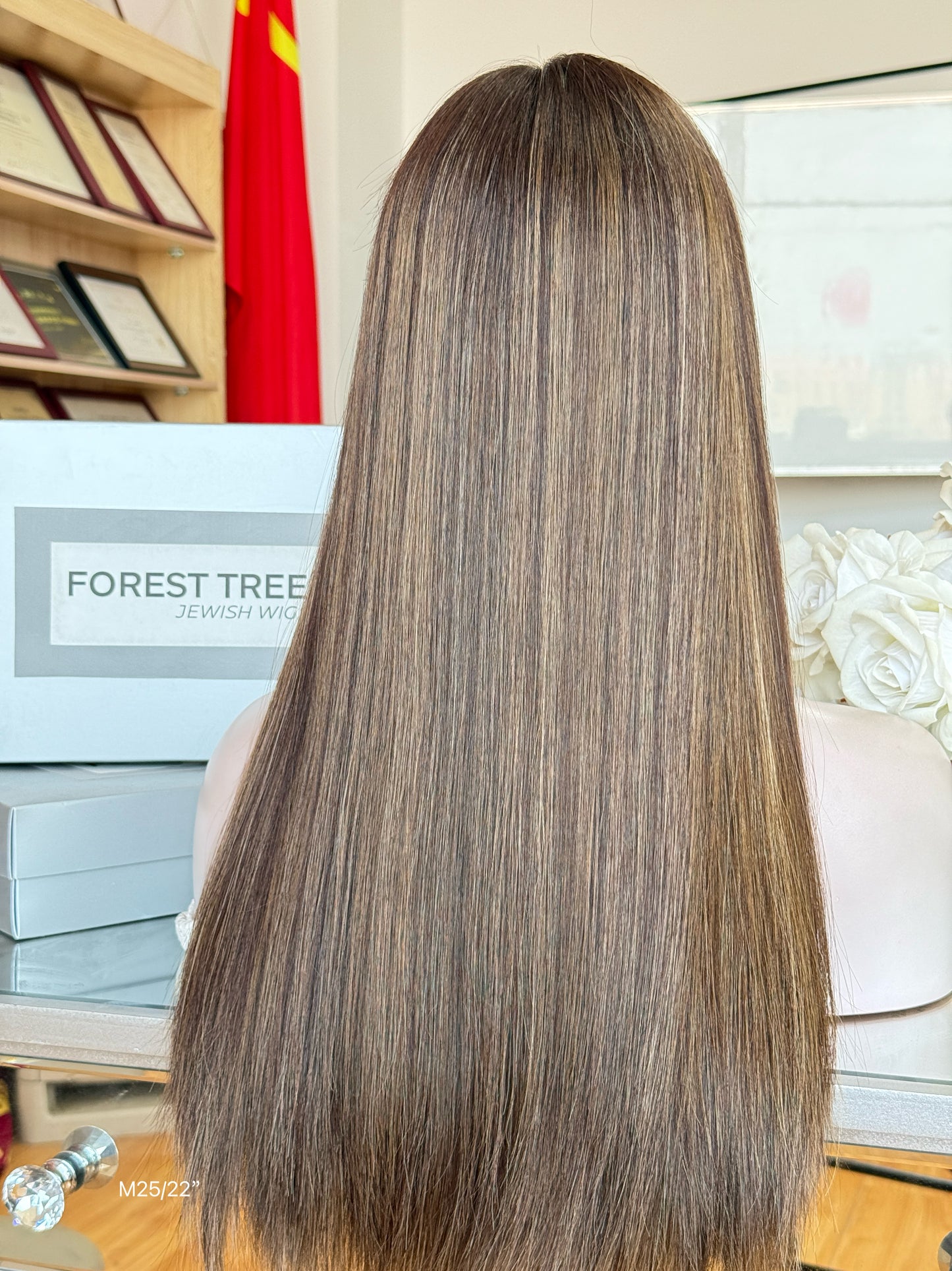 Neutral Ash Brown Middle-Part Long Straight Human Hair Sheitel Wig, product view 8