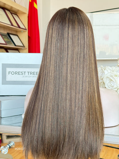 Neutral Ash Brown Middle-Part Long Straight Human Hair Sheitel Wig, product view 8