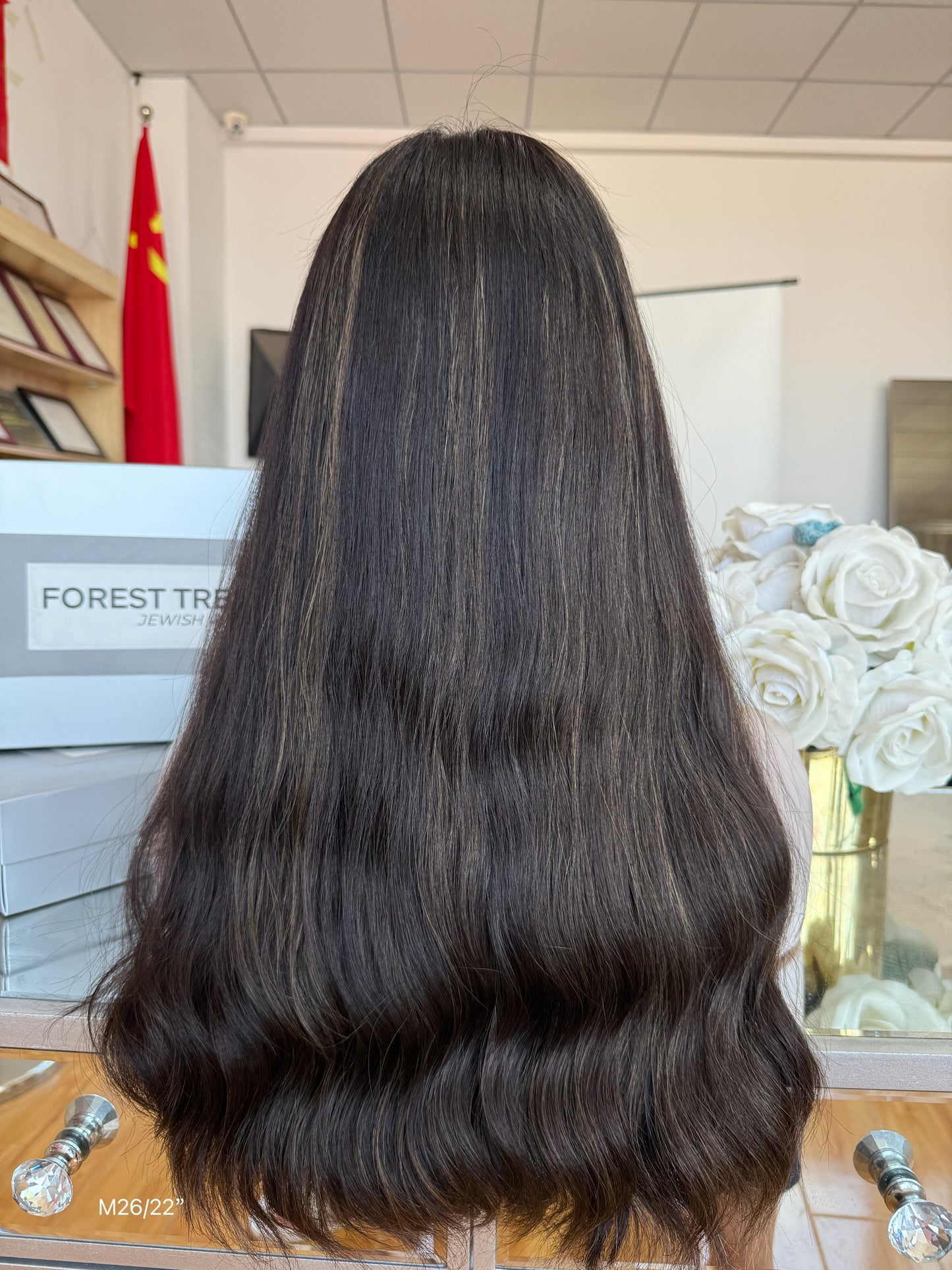 Rich Black Middle-Part Long Wavy Human Hair Sheitel Wig, product view 8
